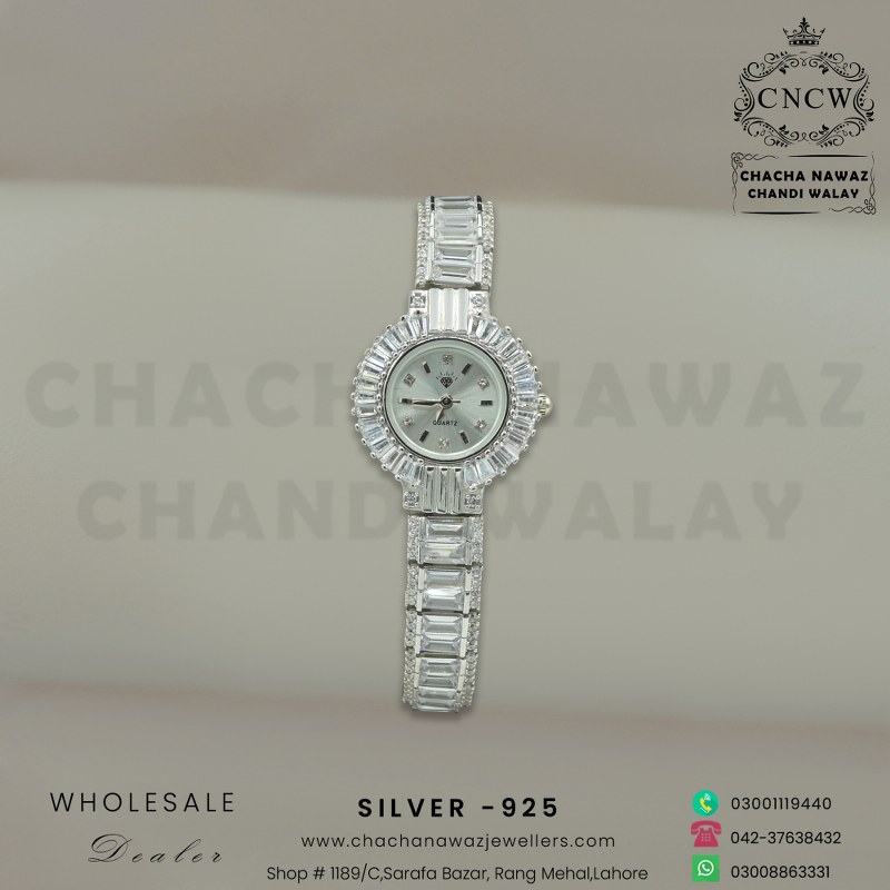 92.5 Sterling Silver Cubic Zirconia Stone Studed Adjustable Strap Watch For  Girls - Silver Palace